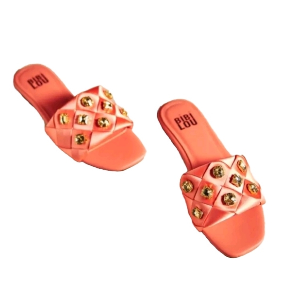BIBI LOU x Anthropologie satin woven embellished Sandals in Orange size 6.5 - Picture 1 of 10